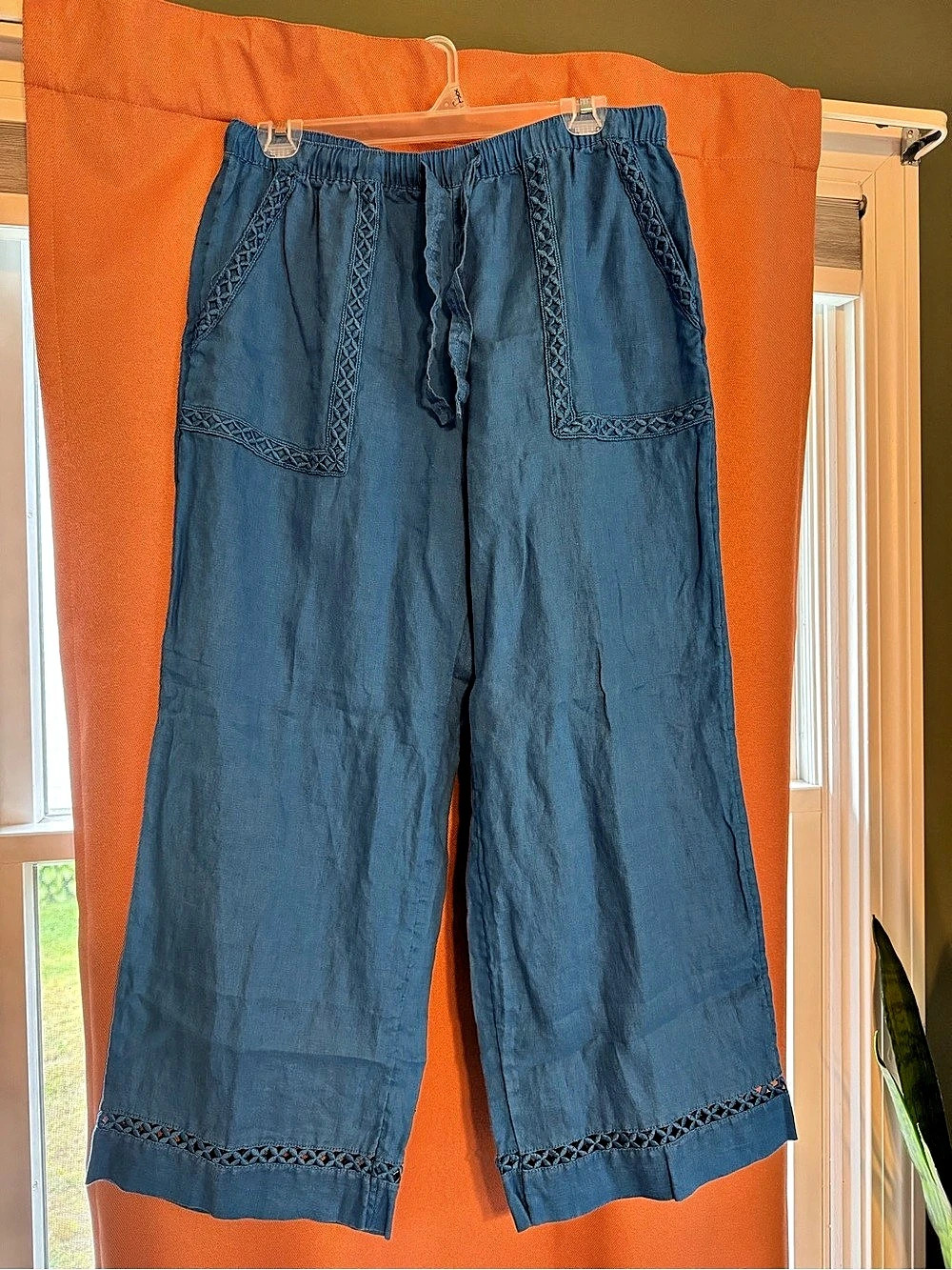 joie Wide Leg Linen Pants in Blue Size Medium